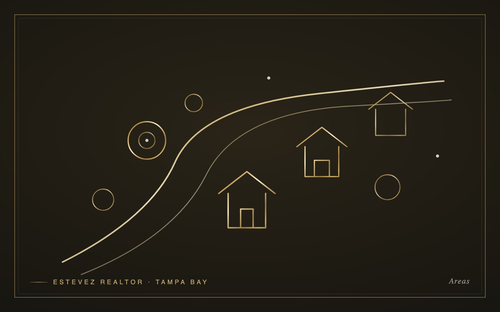Gold line-art illustration of master-planned community streets with new homes